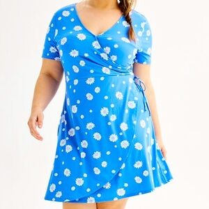 SO Faux Wrap Floral Blue Dress 2X
